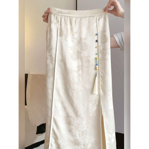 Bộ Váy Dài Hai Mảnh Phong Cách Trung Hoa Mới Cho Nữ Mùa Hè Thanh Lịch Màu Trắng Váy Cạp Cao Cổ Điển Váy Dài Thường Ngày