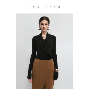 Wool Tencel Crossed Neck Long Sleeve Base Layer T-shirt Spring