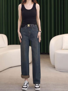 MANMI | Quần Jeans Đùi Rộng Cao Cổ Vintage Dáng Thẳng