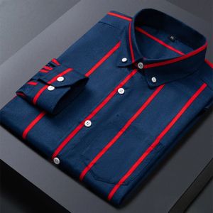 Mens Striped Shirts Formale Casual Printed Plaid Shirt Long Sleeve Slim Fit Botton Down Male Office Business Dress Shirt M-5XL