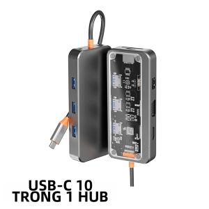 Hub USB C Tích Hợp HDMI RJ45 Đầu Đọc Thẻ SD/TF Sạc Nhanh PD 100W Bộ Chuyển Đổi Type C Dành Cho MacBook Và Laptop