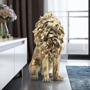 💥Dream Best🔥 Golden Lion Statue Floor Home Decor Art Big Resin Sculpture Indoor Large Luxury Ornament Sculpture Modern 34*52cm