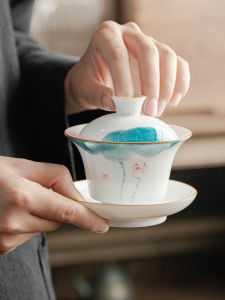 ชามชาดินสอสีขาวขนาดใหญ่ไม่ร้อนจัดทำจากเซรามิก เครื่องดื่มชาแบบแยกชิ้น อุปกรณ์ชงชาแบบสามส่วน