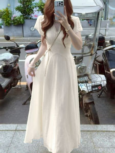 BIFEIMENG | V Neck Short Sleeve A-Line Slimming Long Dress