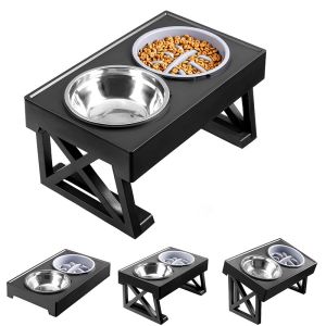 Elevated Dog Feeder Bowls Adjustable Raised Stand with Double Stainless Steel Food Water Bowls Small Medium Large Dogs
