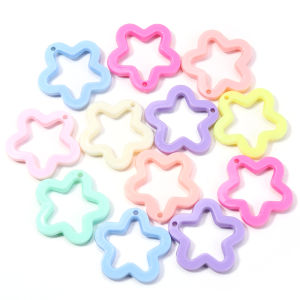 30pcs/lot Colorful Acrylic Star Pendants 30mm Hollow Stars Charms Pendant Loose Spacer Bead For DIY Jewelry Making Keychain