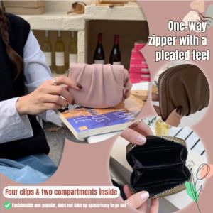 🌟Womens Cute Coin Purse Card Bag Pleated Sense Compact Wallet  Large capacity coin purse handbag Corrosion and abrasion resistance coin purse Preferred Leather Solid Color Card Case Pleated Solid Color Card Case Compact Adults