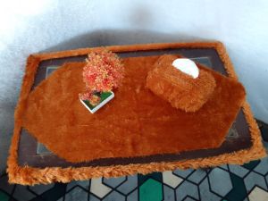 Taplak meja kaca ruang tamu mewah kain rasfur polos segitiga 1 set