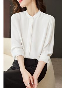 PIAOYA | Stylish Long Sleeve White Silk Blouse