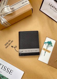 Bóp ví nam da bò saffiano đen ngang ví nam cao cấp thương hiệu LEATHER STORE