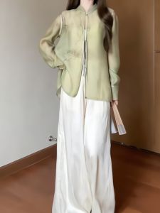 Chic Chinese Style Set with Button Design Beautiful Long Pants And Shirt a Whole Set Anti-Aging Trendy Spring Fashion for Women