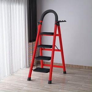 3/4/5/6 Steps Folding Step Ladder Household Multifunction Non-Slip Ladder Lightweight Carbon Steel Ladder Red