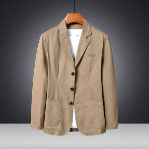 Casual Suit Mens Spring and Autumn Pure Cotton Black Fancy Suit Middle-Aged and Elderly Loose Tops Drape Single West Outwear