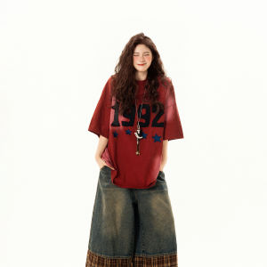 Áo Thun Tay Ngắn Dáng Rộng Phong Cách Retro Mỹ Cho Nữ Mùa Hè Áo Thun Cotton Thường Ngày Thiết Kế Nhiều Túi Trang Phục Thường Ngày