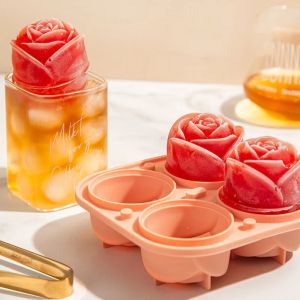 SUBURB Rose Ice Mold Juice Cold Drink 4/9 Holes Rose Flower Shape Ice Mould For Bar Kitchen Reusable Ice Cube Tray Milk Tea Ice Cream Maker Tool