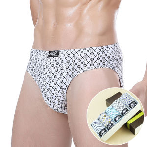 Mens Cotton Underwear Breathable Summer Print Shorts Anti-Bacterial Comfortable Mid-Waist Triangle Pants for Young Men