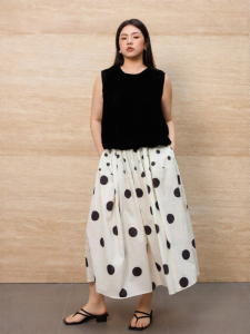 French Sleeveless Pure Cotton Polka Dot Print Dress Set