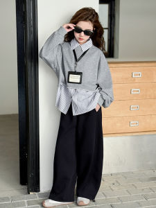 MPW | Fashionable Korean Style Girls Casual Outfit Two-Piece Set Sweatshirt And Pants Spring Autumn Wear For Kids Ages 3-14