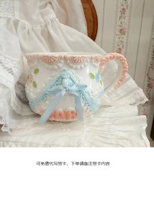 Adorable Ceramic Baby Blue Pink Relief Glaze Undercolor Cute Water Cup Home Gift Vintage Style Handmade Craft Bubble Tea Cup