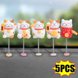 5 cái dễ thương lắc đầu may mắn Nụ cười Tiền Mèo đồ trang trí xe ô tô con mèo may mắn Bảng điều khiển trang trí trang trí để bàn trang trí nhà