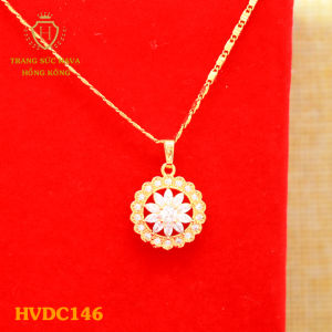 Dây Chuyền Nữ Vòng Cổ Mặt Tròn Đính Đá Màu Đỏ Titan Xi Mạ Vàng Non 10k 18k 24k Thật Cao Cấp (Không Bị Xỉn Đen) - Trang Sức Hava Hong Kong