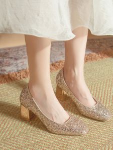 Fashionable High Heels Chunky Heel Womens Shoes Comfortable Low-Top Two-Way Wear Daily Not Tired Foot Wedding Dress Shoe