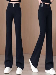 High Waist Elastic Womens Tight Pants Black Bell Bottoms Casual Long Trousers Fashion Design Spring Autumn Seasonal Wear