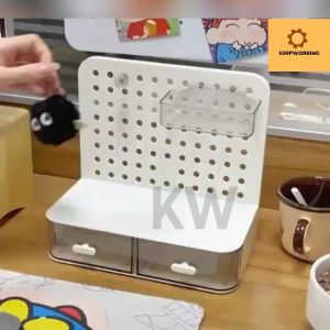 KW Pegboard Desk Organizer with Drawers Hooks and Shelves Space-saving Storage Solution for Table