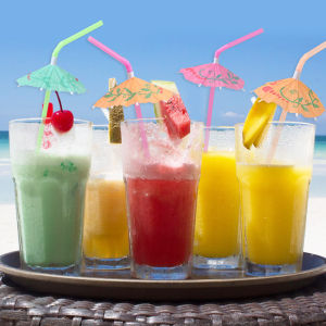 25pc Hawaiian Style Umbrella Drinking Straw Scalable Parasol Decorative Disposable Straw Summer Beach Luau Party Cocktail Decors