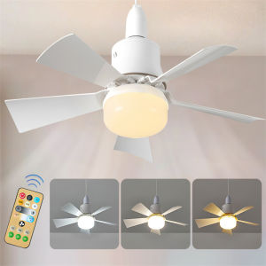 Socket LED Fan Light with Remote Small Ceiling Fans with Lights 3 Colors Dimmable LED Light Bulb Fans E26/E27 Base for Bedroom