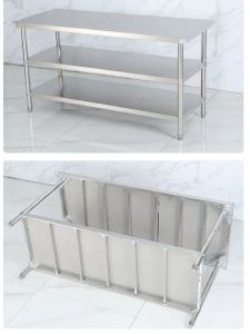 ตู้เก็บของแบบวางพื้นสองชั้น ทำจากเหล็กกล้าไร้สนิม อุปกรณ์เสริมในครัว เครื่องมือทำอาหาร ร้านอาหารโรงแรม ชั้นวางของสองชั้น โต๊ะทำงาน