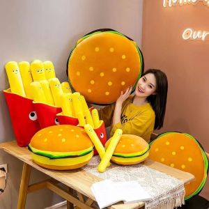 Cute Fries Hamburger Plush Toy Kids Pizza Snack Pillow Bed Soft Doll Food Pillow Valentines Day Creative Birthday Gift For Girls Anime Plushie