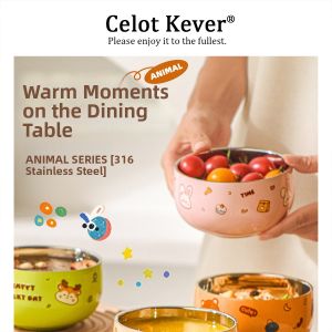 Cartoon Anti-fall Food Grade 316 Stainless Steel Kids Rice Bowl