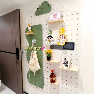 Real Wood Hollow Board Shelf Art Ring Universe Entrance Hallway Background Wall Decorative Partition Storage Rack U-Shaped Shelf