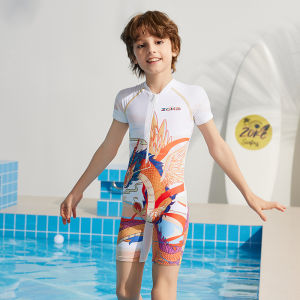 ชุดว่ายน้ำเด็ก Zoke ชุดกีฬาสำหรับฤดูร้อน 2024 ชุดว่ายน้ำแบบสวมหัว ทรงเอวกลาง แห้งเร็ว กันแดด สำหรับเด็กชายและเด็กหญิง