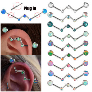 1PC Surgical Steel W-Shape Constellation Industrial Barbell Plug InThreadless Opal Industrial Piercing Jewelry Cartilage Earring