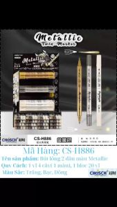 Bút sơn nhũ 2 đầu mettalic Chosch CS-H866. Dùng để viết lên thiệp tranh kiếng chống nước.