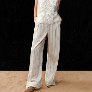 PEACEBIRD | Summer New Linen and Lyocell Stripes Wide Leg Casual Pants