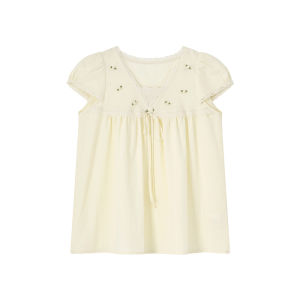 Korean Casual V-Neck Tie Sleeve Summer Waist-Cinching Shirt