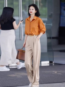 Early Autumn Fashion High-End Salt System Light Maturity Elegance Small Fragrance Style Shirt Pants Set Korean Version Long Sleeve mid Dress