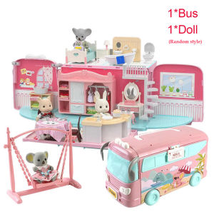 CONUSEA | Koala Doll house Roombox with dolls Girl Pretend Play House Toy Tour Bus Bedroom Dresser Dining Kitchen Bathroom Shop Toys Kids