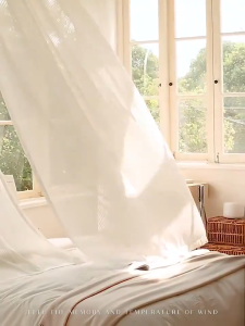 TOAO Louver Sheer Curtain for Window 160/220cm White Curtain with Ring for Window Bedroom Living Room