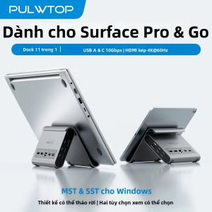 Cổng Kết Nối USB C PULWTOP 10Gbps 4K Hỗ Trợ Hai Màn Hình HDMI USB-C/A RJ45 PD Dành Cho Windows Surface Dell HP - Hub USB Bằng Nhôm