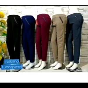 Celana Luna Baggi Pants Saku Sleting Scuba jumbo