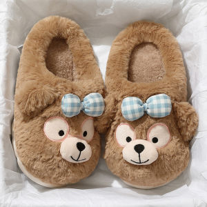 รองเท้าแตะผ้าฝ้ายนุ่มสำหรับผู้หญิง ฤดูใบไม้ร่วง/ฤดูหนาว 2024 ใหม่ อบอุ่น น่ารัก กันลื่น พื้นหนา ขนแกะ พื้นรองเท้า EVA รองเท้าแตะสำหรับใช้ในบ้าน