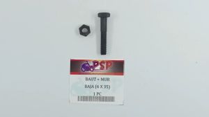 Baut Baja 6 X 35 (+ Mur) Harga Per 1 PC - Baud Mor Baja M6 Bibir Topi 6mm Panjang 35mm mili Kunci 10