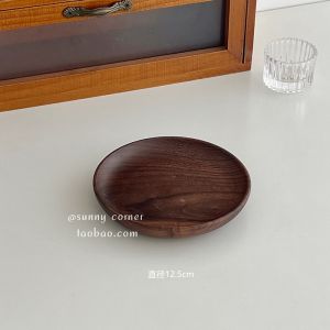 Retro Walnut Wood Desktop Storage Tray round Jewelry Small Plate Entrance Key Miscellaneous Articles Storage Plate