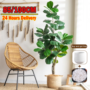 【Send flower pots】Banyan Artificial Plants big size 23 leaves 85cm/33 leaves 100cm for Indoor House Home Office Decor