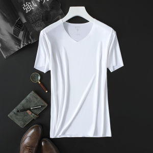 Cool and Cool Japanese Milmumu Seamless Men Lightweight Goats Milk Ice Silk V Neck Short Sleeve T-shirt Pure Color Bottoming Shirt
