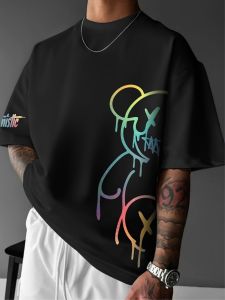 Hot-selling casual and fashionable bear print outdoor street mens T-shirts in summer 2025